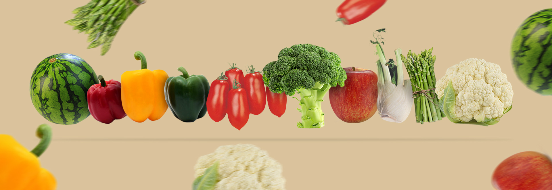 Composizione di frutta e ortaggi della filiera Farascuso